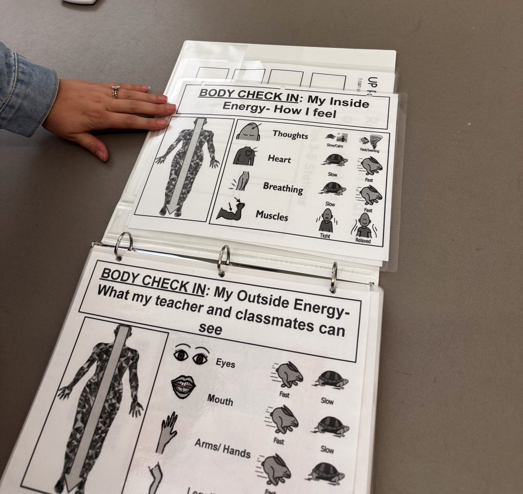 Rachel Anuszewski shows a chart that helps her teach her OT classes.