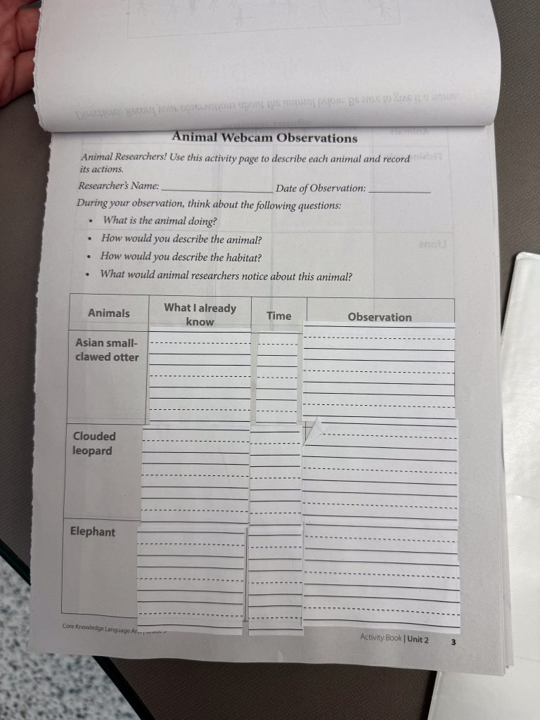 Page of Activity book with Rachel's edits